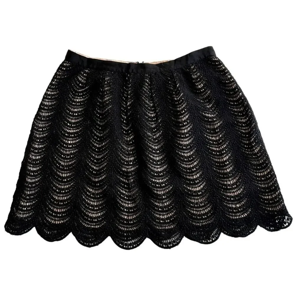 Club Monaco Black Crochet Lace Mini Skater Skirt Womens 4 Boho Chic